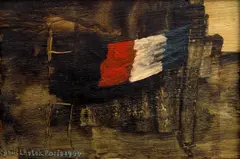Kamil Lhoták, Flag in front of the Louvre, 1964, mixed media (tempera, oil) on plywood