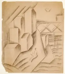 Adolf Hoffmeister, Paysage de ville, 1921, charcoal on paper