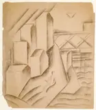 Adolf Hoffmeister, Paysage de ville, 1921, charcoal on paper