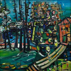 Jacob Bornfriend, River Landscape, circa 1948, oil on canvas