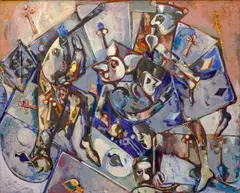 Endre Nemes, Card King with a Fish Musician, 1948, oil on hardboard
