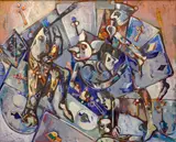 Endre Nemes, Card King with a Fish Musician, 1948, oil on hardboard