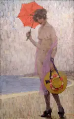 Nude with Parasol by Kamil Stuchlík, 1924, oil on canvas, sold Nov 2022