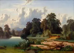 Leopold Stephan, Landscape with Storks, 1862, oil on canvas
