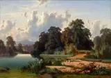Leopold Stephan, Landscape with Storks, 1862, oil on canvas
