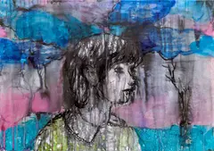 Josef Bolf, Head in the Clouds, 2017–2023, watercolor on paper laid down on canvas