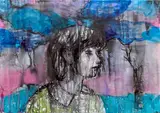 Josef Bolf, Head in the Clouds, 2017–2023, watercolor on paper laid down on canvas