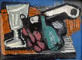 Alfred Justitz, Still Life with Glass, Pipe and Fruit, after 1930, oil on cardboard