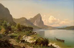 Adolf Chwala, Mondsee with view of Drachenwand, 1880s, oil on canvas