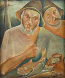 Fishermen by Nikolaj Michajlovič Rodionov, 1920s, oil on canvas, sold May 2023