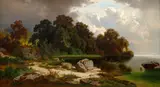 Leopold Stephan, Landscape with Storks, 1867, oil on canvas
