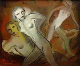 František Drtikol, Three Women, 1948, oil on wood panel