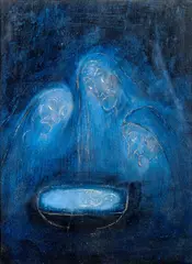 Alén Diviš, What has been decreed by fate, at man's word will not abate, 1948–1949, mixed media (tempera, pastel) on paper