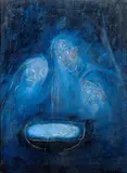 Alén Diviš, What has been decreed by fate, at man's word will not abate, 1948–1949, mixed media (tempera, pastel) on paper
