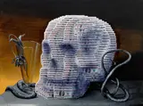 Ondřej Basjuk, Memento mori, 2023, mised media (acrylic, collage) on canvas
