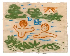 Josef Čapek, Children Bathing, 1932–1935, pastel on handmade paper