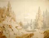 Antonín Mánes, Mountain Landscape, 1830s, mixed media (pencil, watercolor, sepia wash) on paper