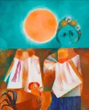 Ota Janeček, Folk Dance "Little Queens, 1984, oil on canvas