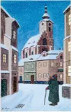 Josef Lada, Christmas Eve, 1947, mixed media (gouache, watercolor) on cardboard