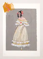 Theodor Pištěk, Costume Design for the Spring Waters Film, 1988, mixed media (gouache, ink, fabric) on paper