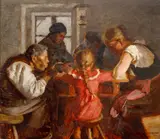 Rudolf Kremlička, The Cobbler's Family, 1912, oil on wood panel