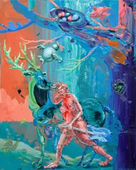 Michael Rittstein, Deer and Blue Guitar, 2017, acrylic on canvas