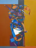 Bohumír Matal, Figure in a Confined Space, 1985, oil on hardboard