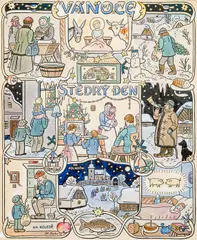 Josef Lada, Christmas, 1940, mixed media (ink, watercolor, white) on cardboard
