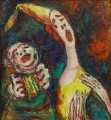 Two Clowns by Jan Bauch, 1977, oil on canvas, sold Nov 2023