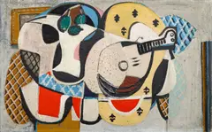 Emil Filla, Still Life with a Mandoline, 1932, mixed media (oil, sand) on canvas