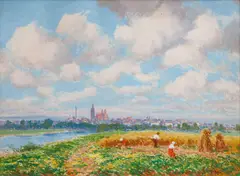 Karel Langer, Harvest in the Hradec Králové Region, 1920s–1930s, oil on canvas laid down on cardboard