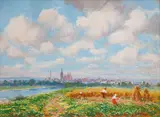 Karel Langer, Harvest in the Hradec Králové Region, 1920s–1930s, oil on canvas laid down on cardboard
