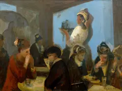 Karel Souček, In a Café, 1954, mixed media (oil, enamel) on canvas