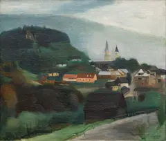 Church in Gelnica by Rudolf Kremlička, 1919, oil on canvas, sold Nov 2023