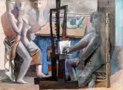 Jan Brázda, In Atelier, 1944, mixed media (tempera, ink) on paper