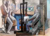 Jan Brázda, In Atelier, 1944, mixed media (tempera, ink) on paper