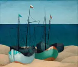 Vlastimil Beneš, Boats on the Shore, 1966, oil on hardboard
