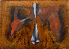Josef Lehoučka, Wings, 1965, mixed media (oil, lacquer, paper) on wood panel