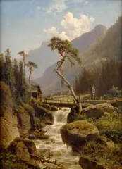 Waterfall by Adolf Chwala, 1870s, oil on wood panel, sold May 2024