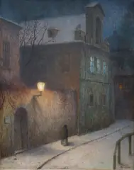 Jakub Schikaneder, Winter Street, 1900-1910, oil on canvas