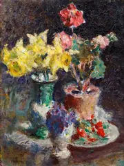 Ludvík Kuba, Still Life with a Bouquet of Daffodils, 1945, oil on canvas laid down on cardboard