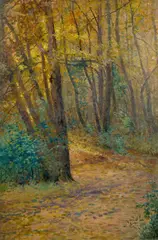 Forest Interior by Václav Březina, circa 1900, oil on cardboard, sold May 2024