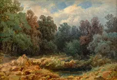 August Piepenhagen, Pool at the Edge of a Forest, 1850s, oil on wood panel