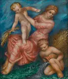 Linka Procházková, Four Seasons - Spring, Summer, Autumn, Winter, 1941, mixed media (oil, temtera) on wood panels