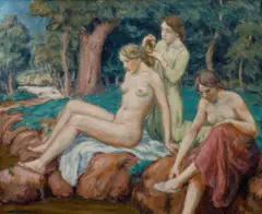 Tavík František Šimon, Three Young Women by a Brook, 1916-1917, oil on canvas