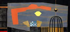 Jitka Kolinska, Lemon and Golden Cage, 1960s, mixed media (tempera, oil) on canvas