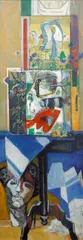 Josef Liesler, Fish in the Aquarium, 1962, mixed media (oil, latex) on canvas
