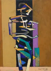 Bohumír Matal, Figure in a Constricted Space, 1986, oil on hardboard