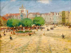 Stanislav Lolek, The Square in Telč, circa 1910, oil on cardboard