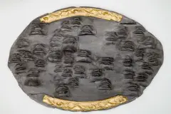 Eva Kmentová, Mouth, cast after the artist's death from the original relief from 1974, lead, tin, gold